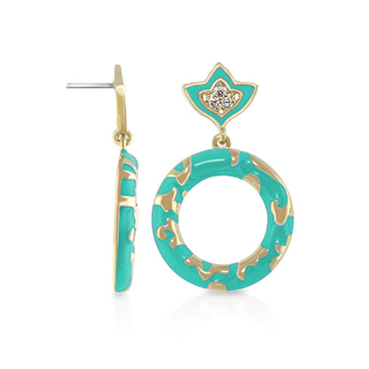 Fleur de Love drop earrings turquoise enamel gold-tone hoops by Lauren G Adams on Tampa Home & Garden Store