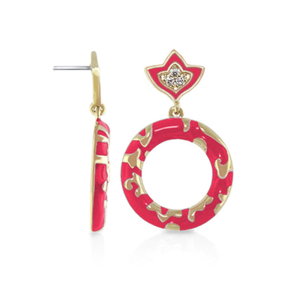 Lauren G Adams Fleur de Love drop earrings red enamel hoop with gold-tone and crystal on Tampa Home & Garden Store