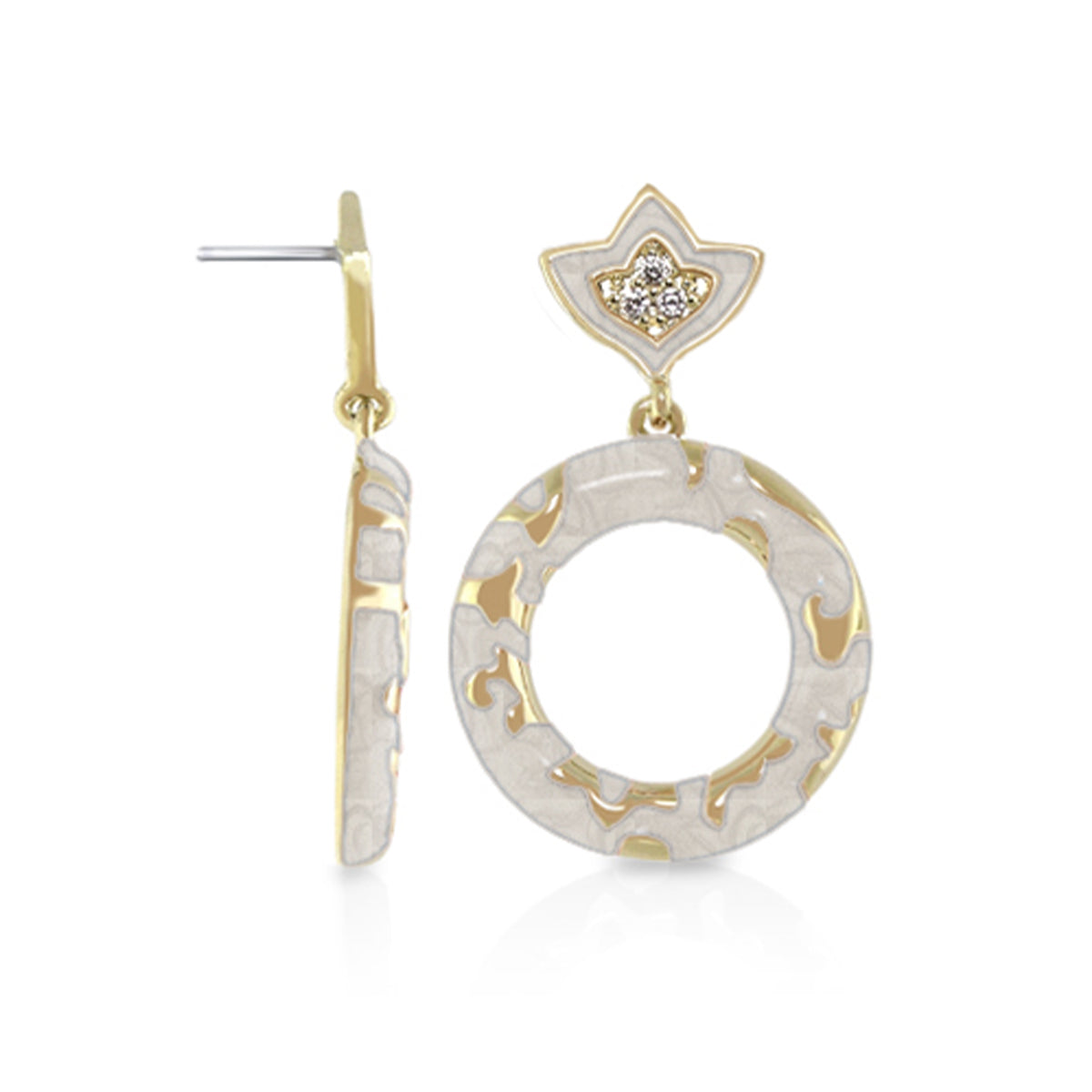 Fleur de Love drop earrings by Lauren G Adams, two-tone hoop with crystal fleur-de-lis topper on Tampa Home & Garden Store