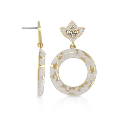 Fleur de Love drop earrings by Lauren G Adams, two-tone hoop with crystal fleur-de-lis topper on Tampa Home & Garden Store
