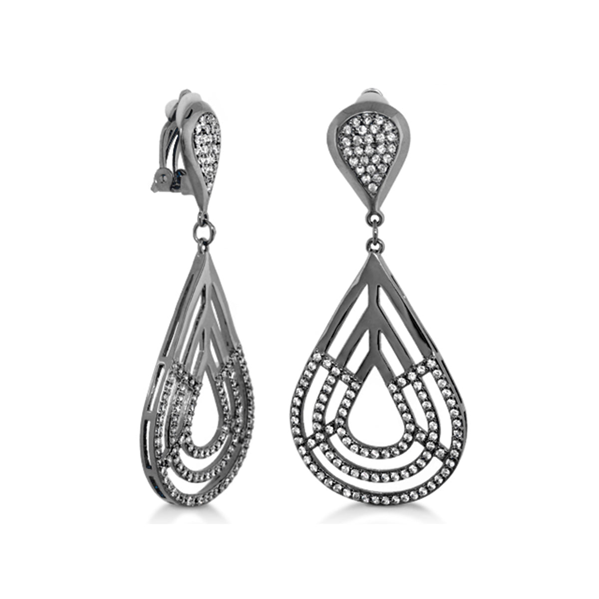 Orbital Pavé Teardrop Clip earrings by Lauren G Adams, silver-tone with pavé stones, pair on Tampa Home & Garden Store