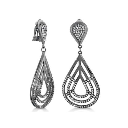 Orbital Pavé Teardrop Clip earrings by Lauren G Adams, silver-tone with pavé stones, pair on Tampa Home & Garden Store