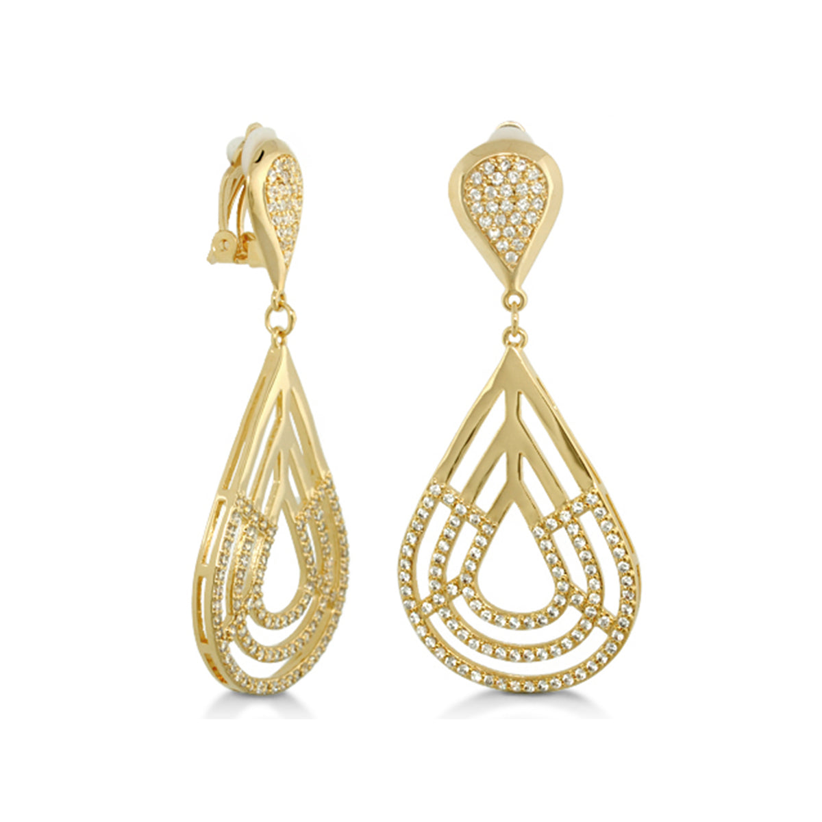 Orbital Pavé Teardrop Clip earrings by Lauren G Adams, gold-tone with diamond pavé accents, pair on Tampa Home & Garden Store