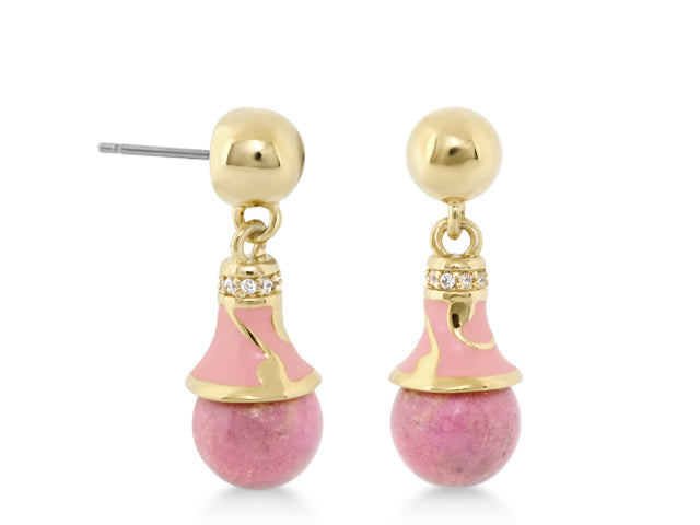 Fab Earrings pair Lauren G Adams: gold ball studs with pink enamel cone and pink beads on Tampa Home & Garden Store