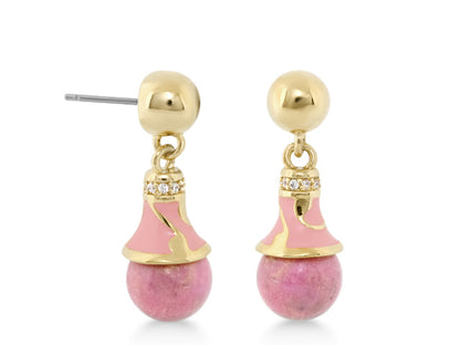 Fab Earrings pair Lauren G Adams: gold ball studs with pink enamel cone and pink beads on Tampa Home & Garden Store
