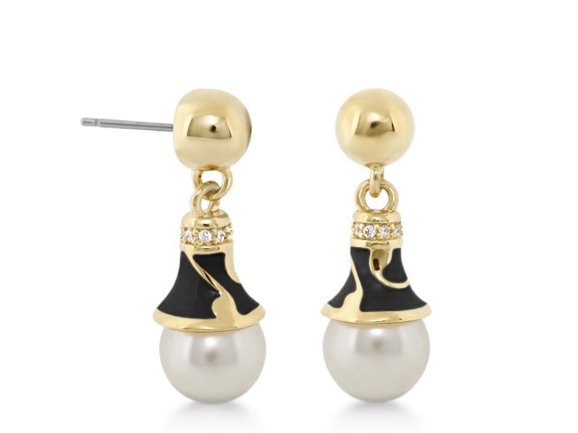 Fab Earrings charm earrings pair in gold-tone with black enamel and pearl, Lauren G Adams on Tampa Home & Garden Store