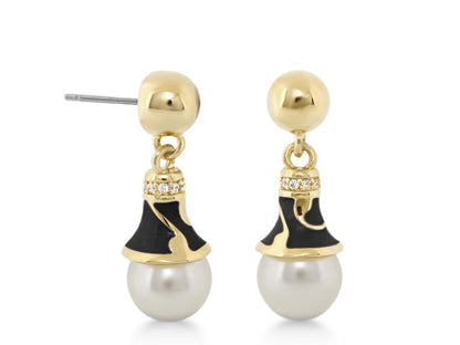 Fab Earrings charm earrings pair in gold-tone with black enamel and pearl, Lauren G Adams on Tampa Home & Garden Store