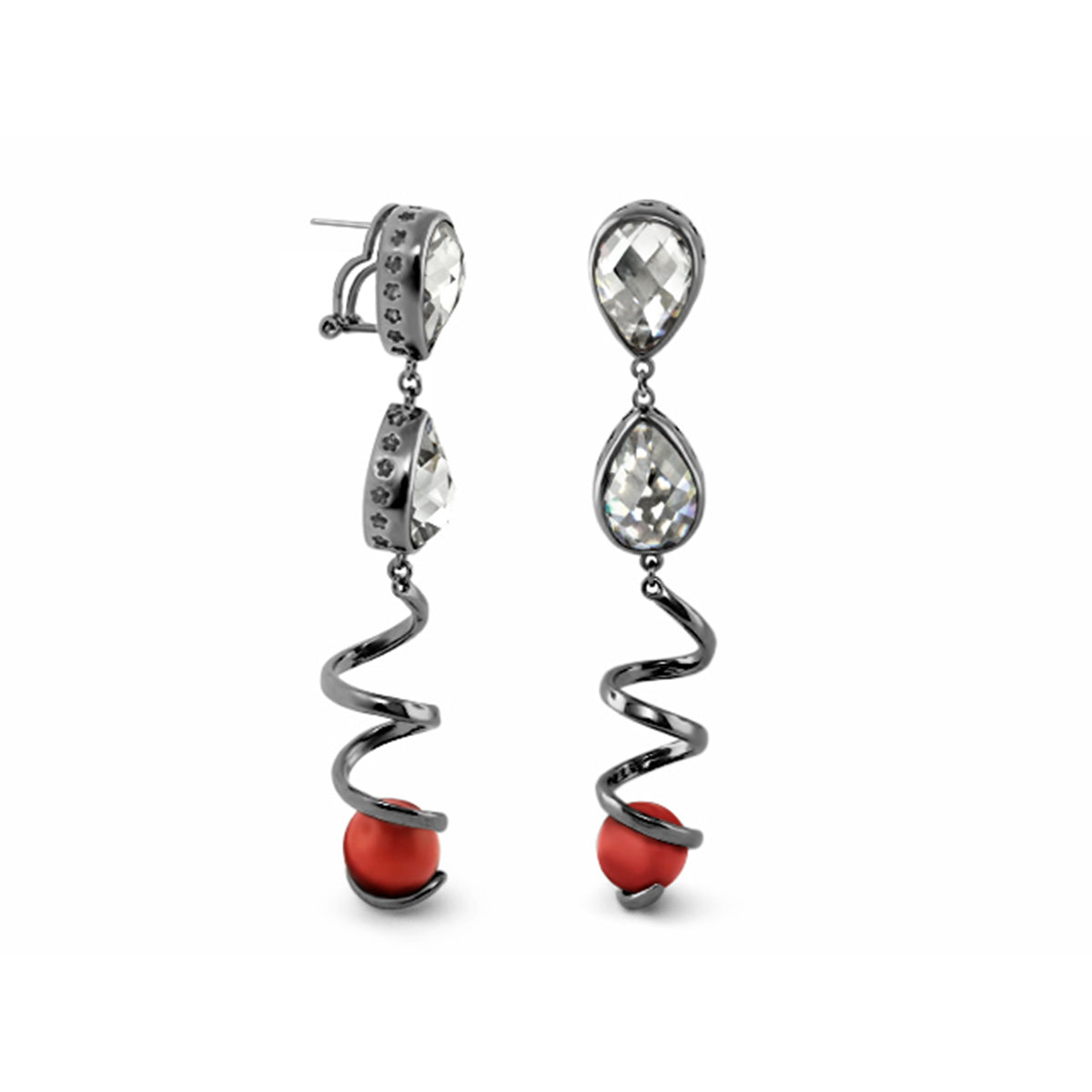 Orbital Gold Plated Onyx Spiral Drop Earrings
