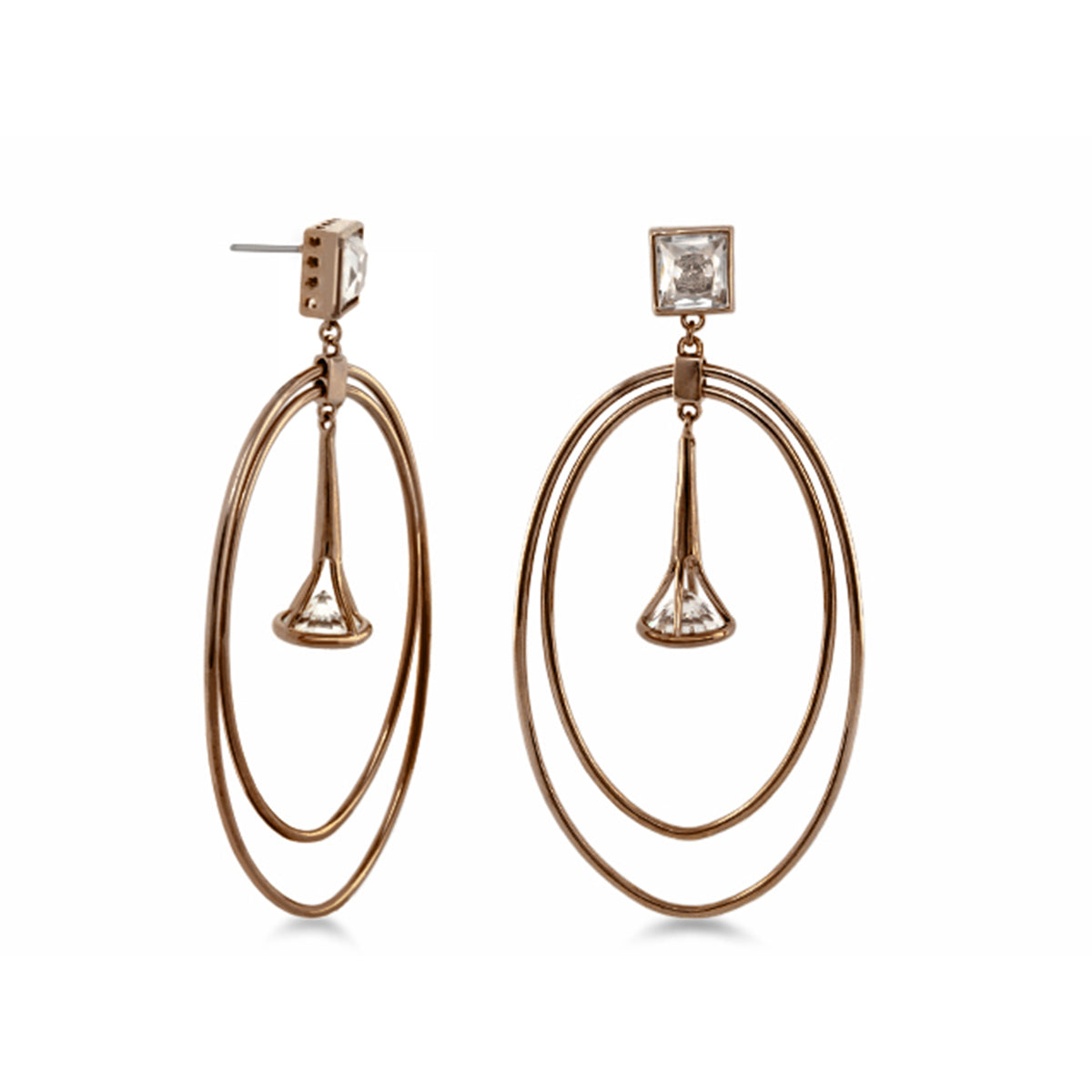 Orbital earrings by Lauren G Adams in rose gold with double hoops and crystal stud pair on Tampa Home & Garden Store