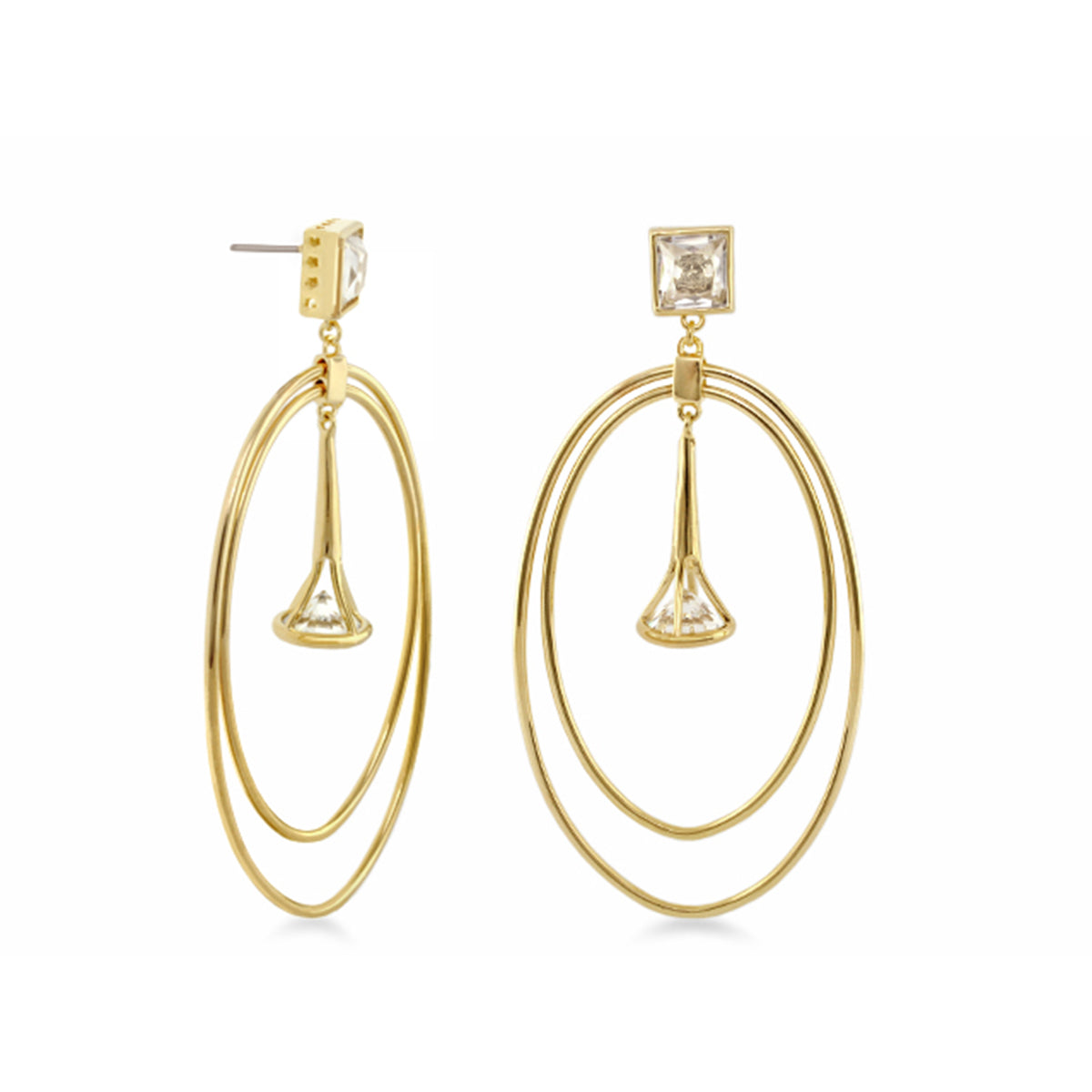 Orbital earrings by Lauren G Adams in gold-tone with double oval hoops and crystals on Tampa Home & Garden Store
