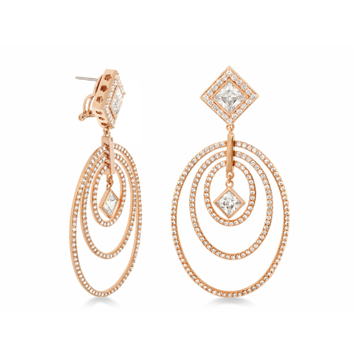 Lauren G Adams Orbital earrings pair, rose gold-tone with diamond pavé hoops on Tampa Home & Garden Store