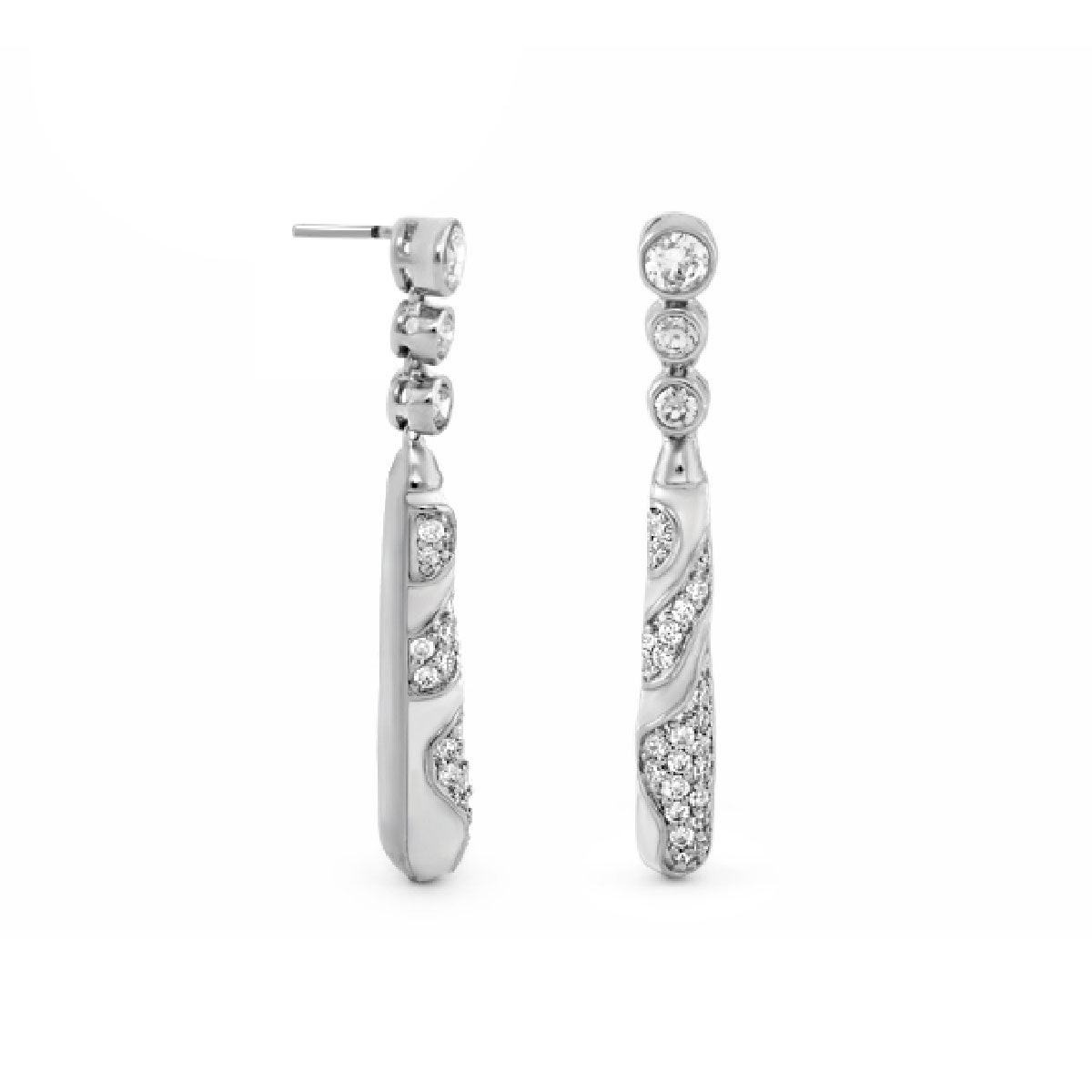 Fire And Ice Earrings by Lauren G Adams, silver-tone drop charm earrings with pave diamonds on Tampa Home & Garden Store
