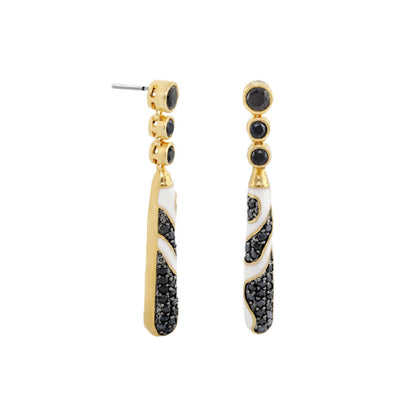 Fire And Ice Earrings: gold-tone charm drop earrings with black pavé and white enamel swirls; pair on Tampa Home & Garden Store