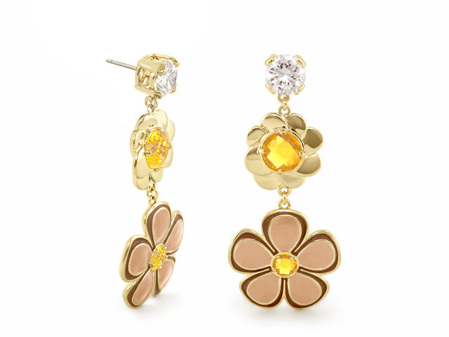 Falling Flowers Earring goldtone flower drop with pink petals and center Lauren G Adams on Tampa Home & Garden Store