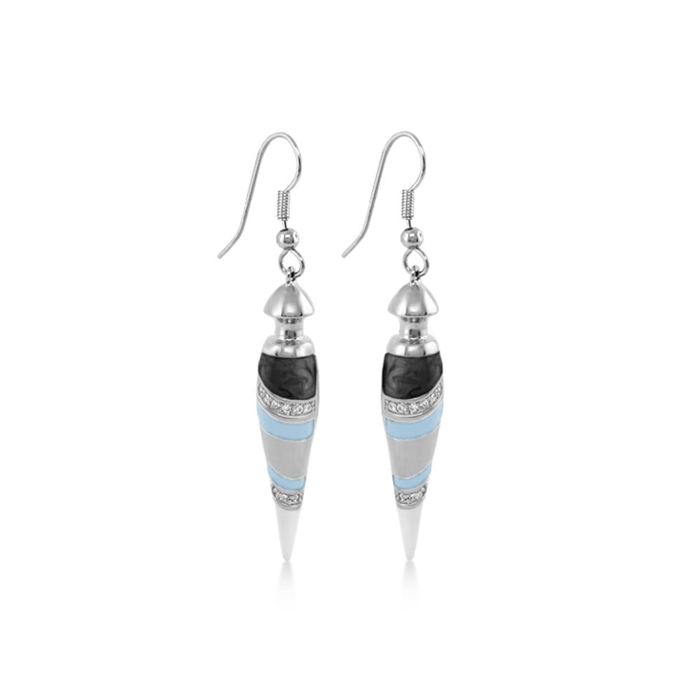 Tribal dangle earrings pair by Lauren G Adams, silver-tone cones with turquoise enamel bands on Tampa Home & Garden Store