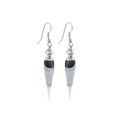 Tribal dangle earrings pair by Lauren G Adams, silver-tone cones with turquoise enamel bands on Tampa Home & Garden Store