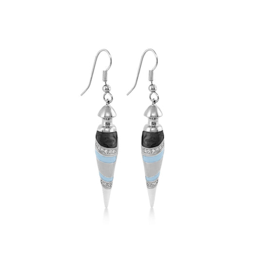 Tribal dangle earrings pair by Lauren G Adams, silver-tone cones with turquoise enamel bands on Tampa Home & Garden Store