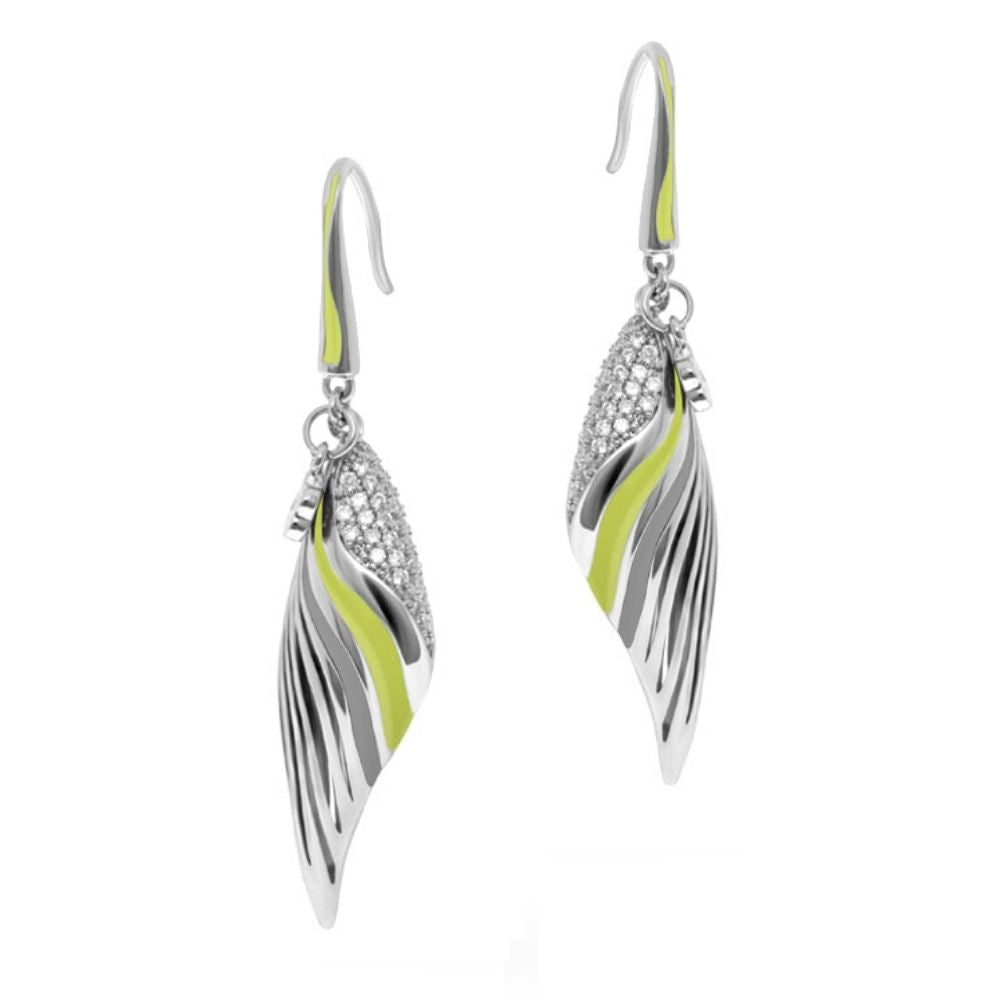 Angel Wings Earrings pair by Lauren G Adams, silver-tone with lime enamel and pave crystals on Tampa Home & Garden Store