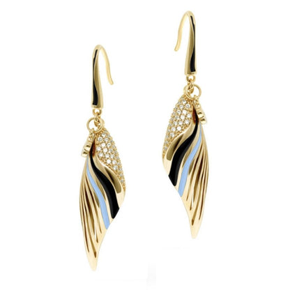 Angel Wings Earrings Lauren G Adams, gold wing drops with rhinestone stud and blue enamel accents on Tampa Home & Garden Store