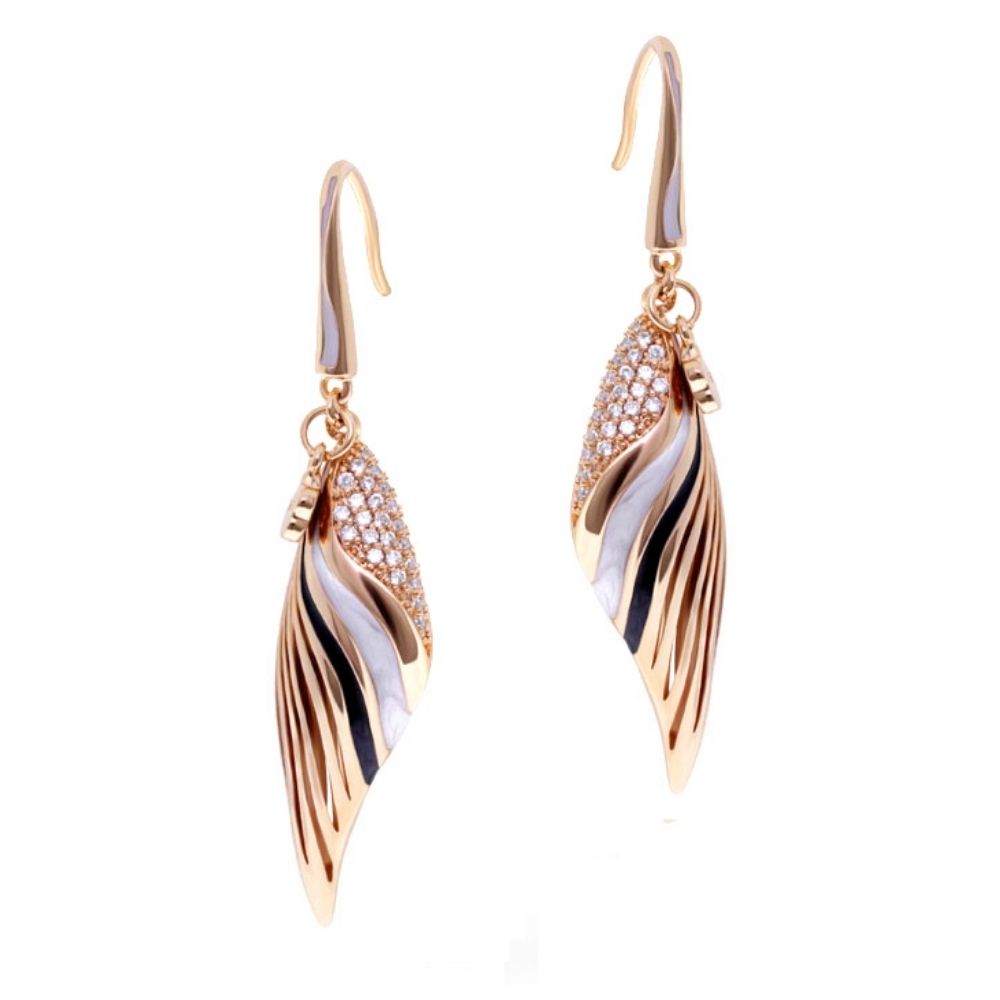 Angel Wings Earrings by Lauren G Adams, two-tone rose gold and white wing dangles with crystals on Tampa Home & Garden Store