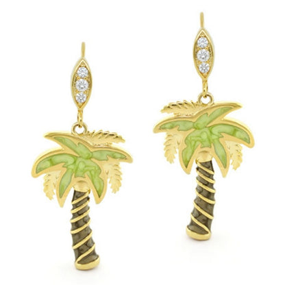 Eau Palm Tree Earrings by Lauren G Adams, gold palm with green enamel leaves, pair on Tampa Home & Garden Store