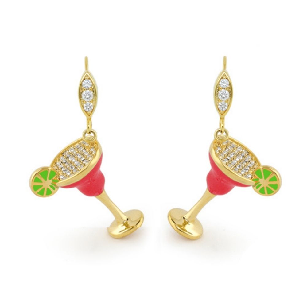 Eau Enamel Margarita Earrings pair by Lauren G Adams, gold drop lime enamel with crystal accents on Tampa Home & Garden Store