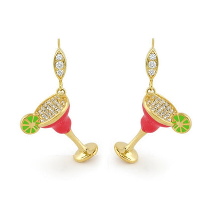 Eau Enamel Margarita Earrings pair by Lauren G Adams, gold drop lime enamel with crystal accents on Tampa Home & Garden Store