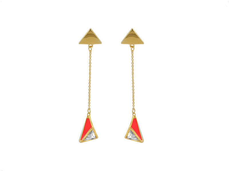 Petit Gateau Earrings gold-tone drops with enamel triangle pendants Lauren G Adams pair on Tampa Home & Garden Store