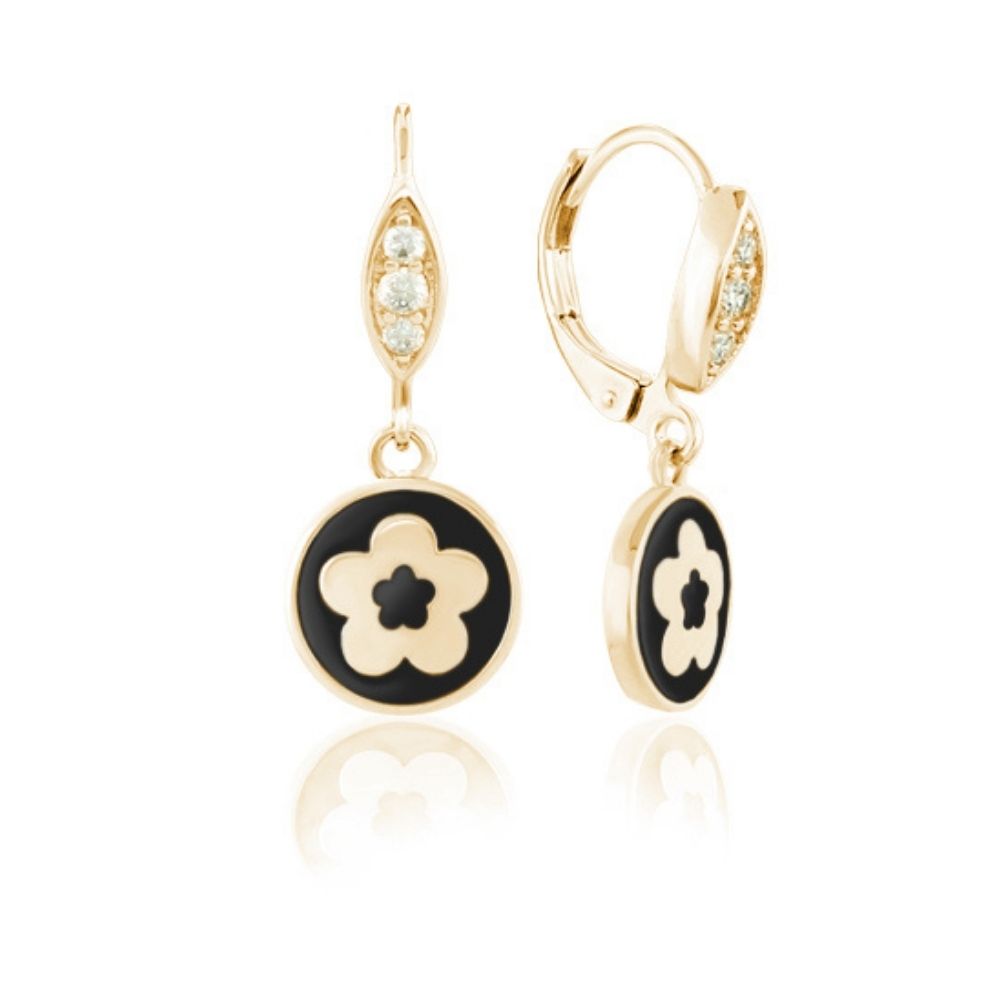 Eau Enamel Flower Dangle Earrings by Lauren G Adams, gold-tone with black enamel flower on Tampa Home & Garden Store