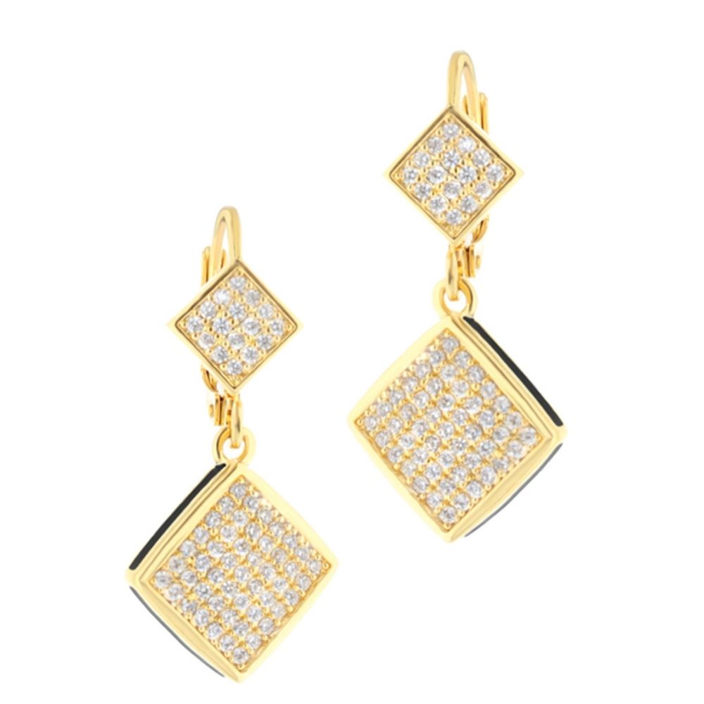 Fierce Edge dangle earrings by Lauren G Adams, gold-tone pavé diamond square drops, pair on Tampa Home & Garden Store