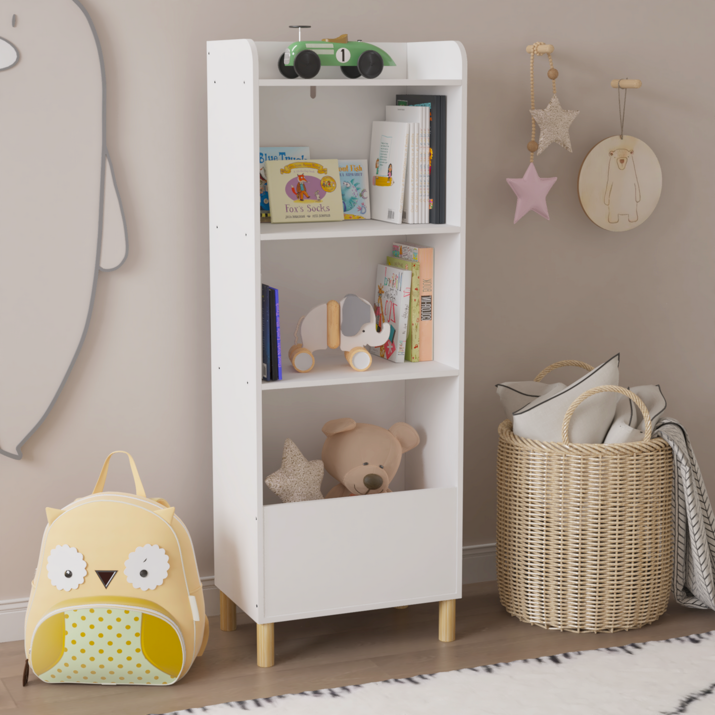 Kids 4-Tier Bookcase Children's Book Display Bookshelf Toy Storage Cabinet Organizer for Children's Room Playroom - Tampa Home & Garden Store