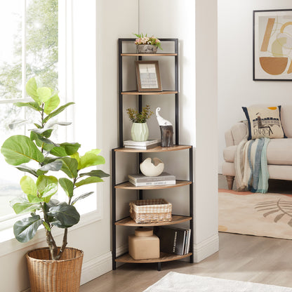 6-story corner open bookshelf modern bookshelf wooden frame independent bookshelf unit, country brown - Tampa Home & Garden Store