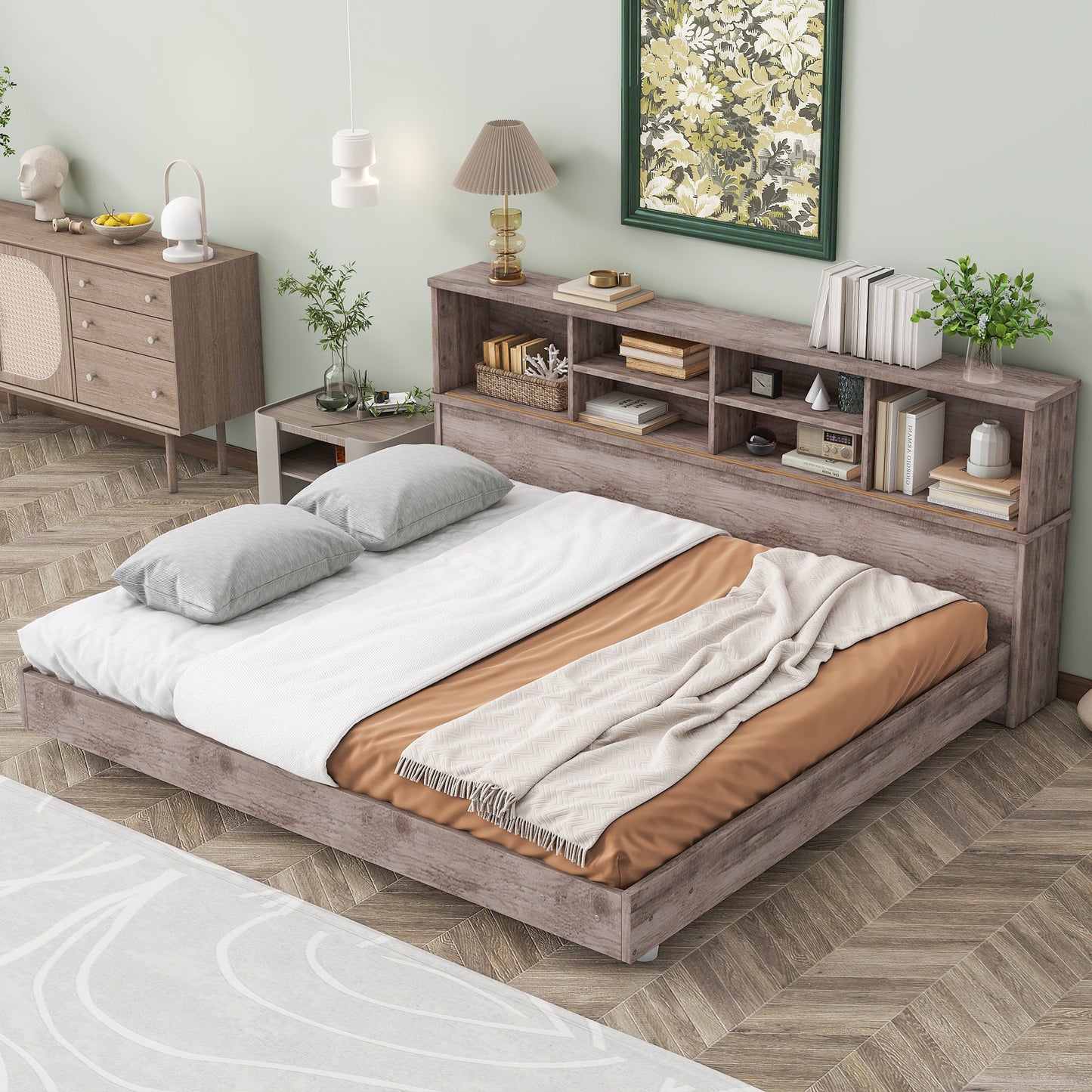 Full Size Daybed Frame with Storage Bookcases Wood Light Oak - Tampa Home & Garden Store