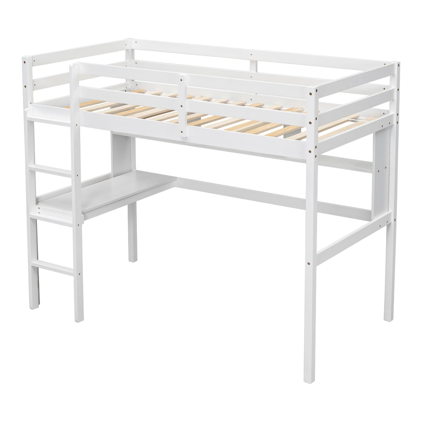 Twin Loft Bed with built-in desk and bookcase of three compartments, Guardrails and Ladder,White - Tampa Home & Garden Store