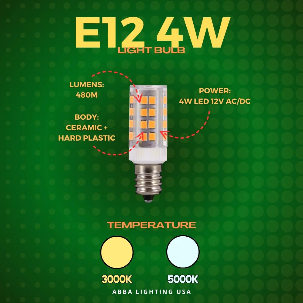E12 4W SMD 12V LED Light Bulbs Dimmable Energy Saving Light Bulb