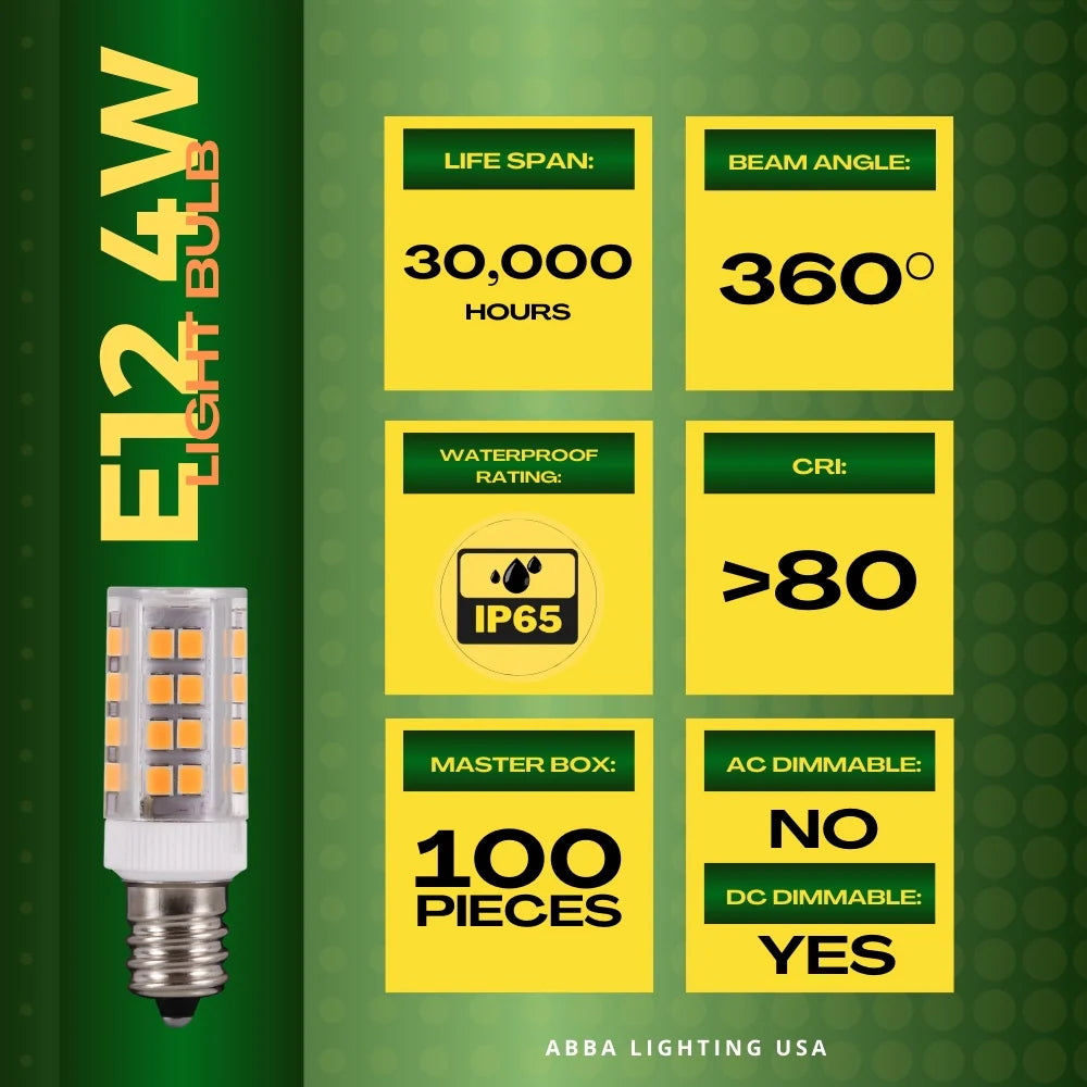 E12 4W SMD 12V LED Light Bulbs Dimmable Energy Saving Light Bulb