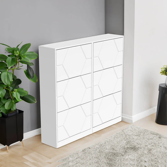 White 6-tier shoe storage cabinet for entryway with hexagon panel doors on Tampa Home & Garden Store