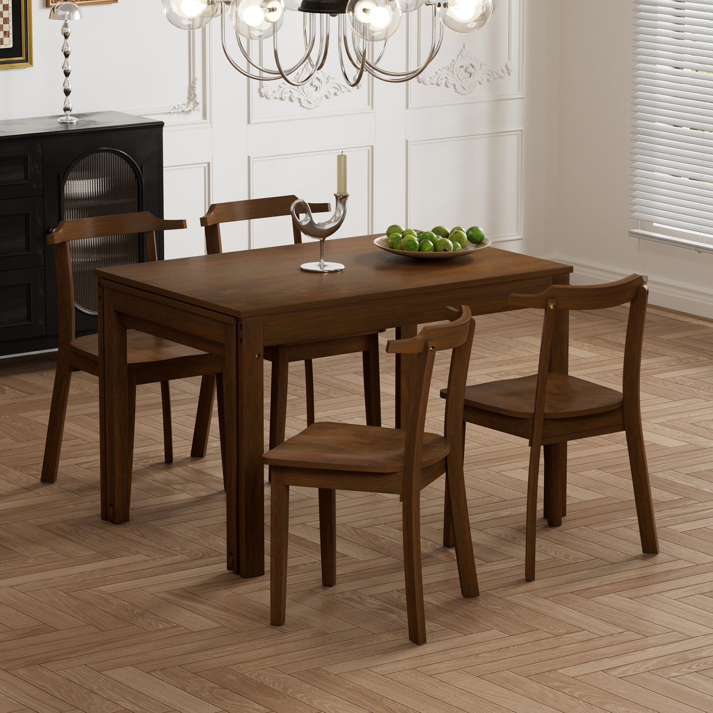 TOPMAX 65 "5-piece set with wheels and expandable dining table set 17.7" pull-out side table and small dining chair Brown