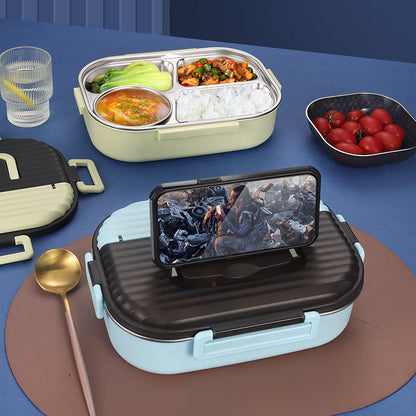 Microwaveable 304 stainless steel heat-preservation lunch box with blue lid on Tampa Home & Garden Store