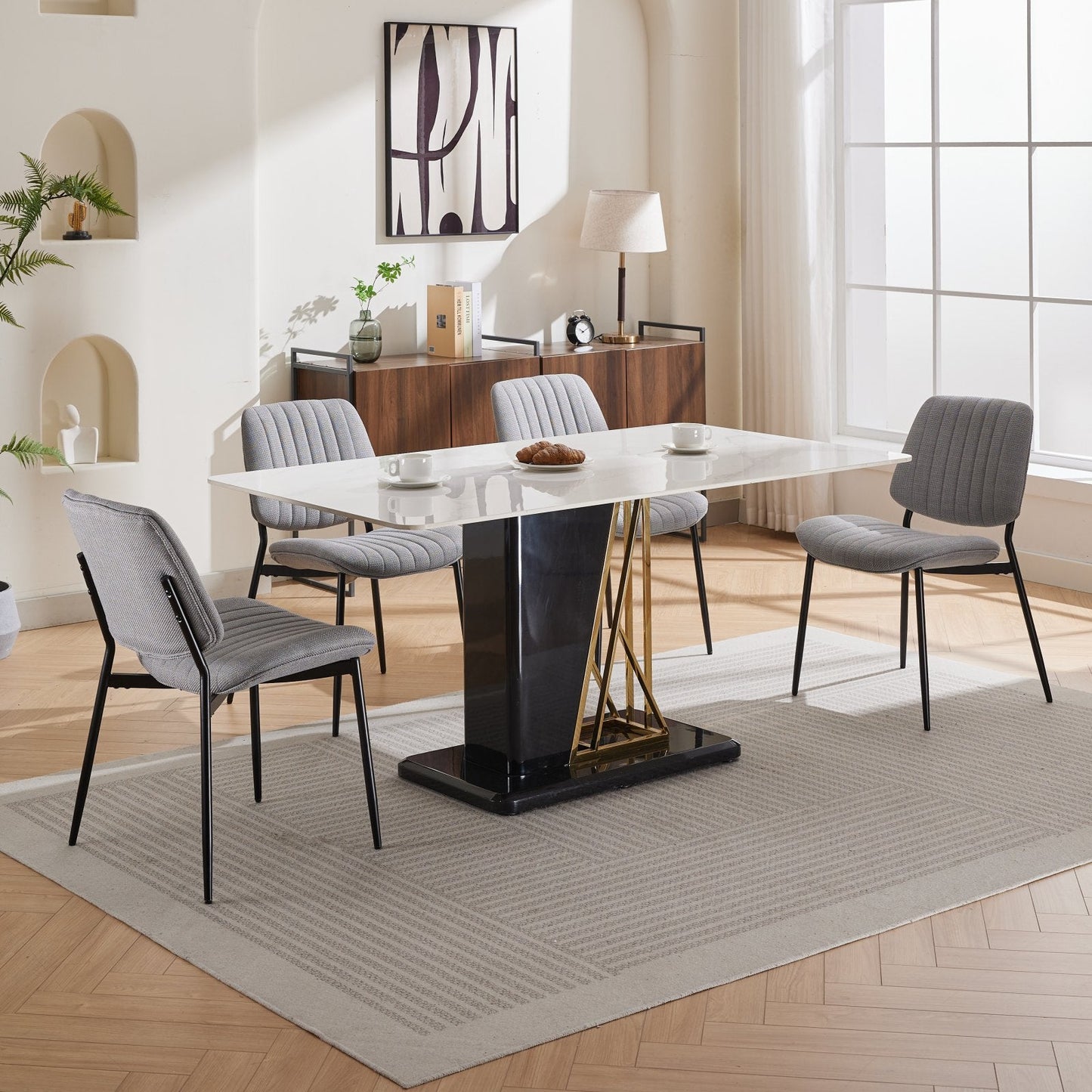 2-piece retro linen chair set with curved wooden backrest, cushioned seat, adjustable metal legs, (gray linen)