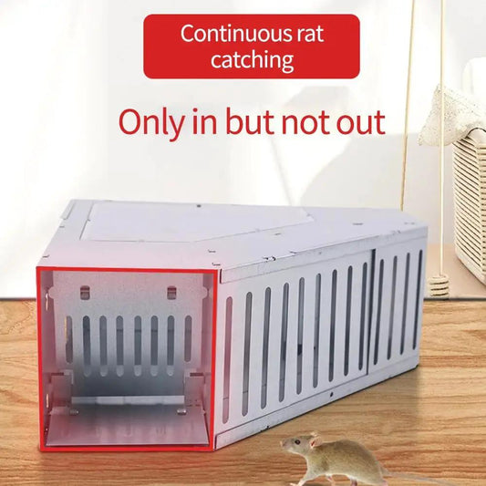 Double-door non-toxic reusable mousetrap cage with red front entry and silver metal body on Tampa Home & Garden Store
