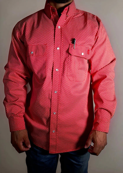 FR Pearl Snap Work shirt Alpha Red by Static FR, patterned work shirt with chest pockets on Tampa Home & Garden Store
