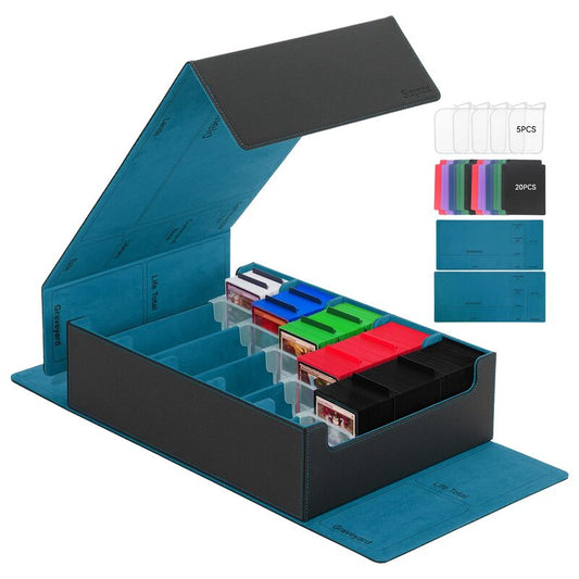 3800+ Capacity Card Storage Box. Includes 20 Dividers, 5 Supporters, Leather Magnetic Closure. Great for YuGiOh & MTG Cards.