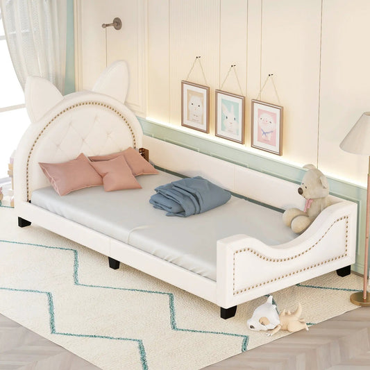Twin size white upholstered daybed headboard with tufted detailing and nailhead trim on Tampa Home & Garden Store