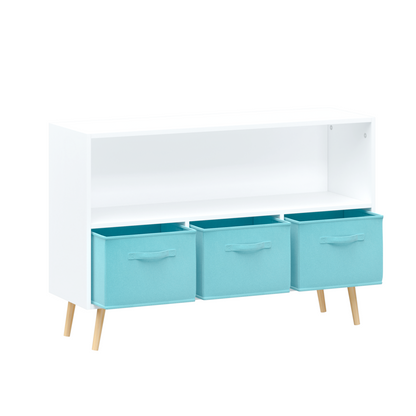 Kids bookcase with Collapsible Fabric Drawers Children's Book Display Toy Storage Cabinet Organizer White/Blue - Tampa Home & Garden Store