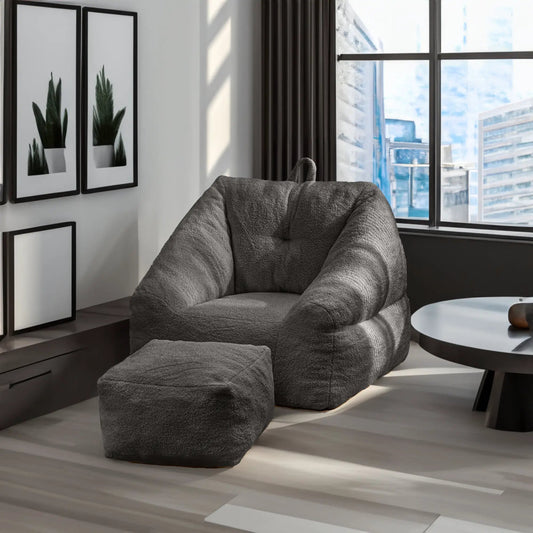 Bean Bag Chair with Memory Foam Filler, Black fabric in a modern living room lounge on Tampa Home & Garden Store