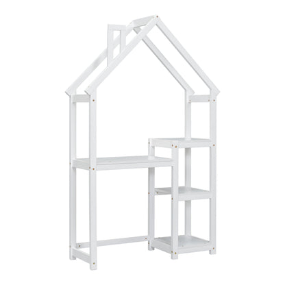 House-shaped Wooden writing Desk,Kids study Table,Bookshelf & Toy Storage,White - Tampa Home & Garden Store