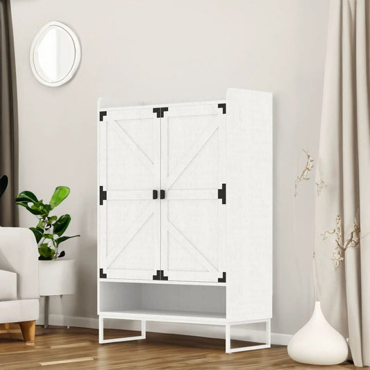White shoe cabinet with doors, 6-tier storage, diagonal panel fronts and black hinges on Tampa Home & Garden Store
