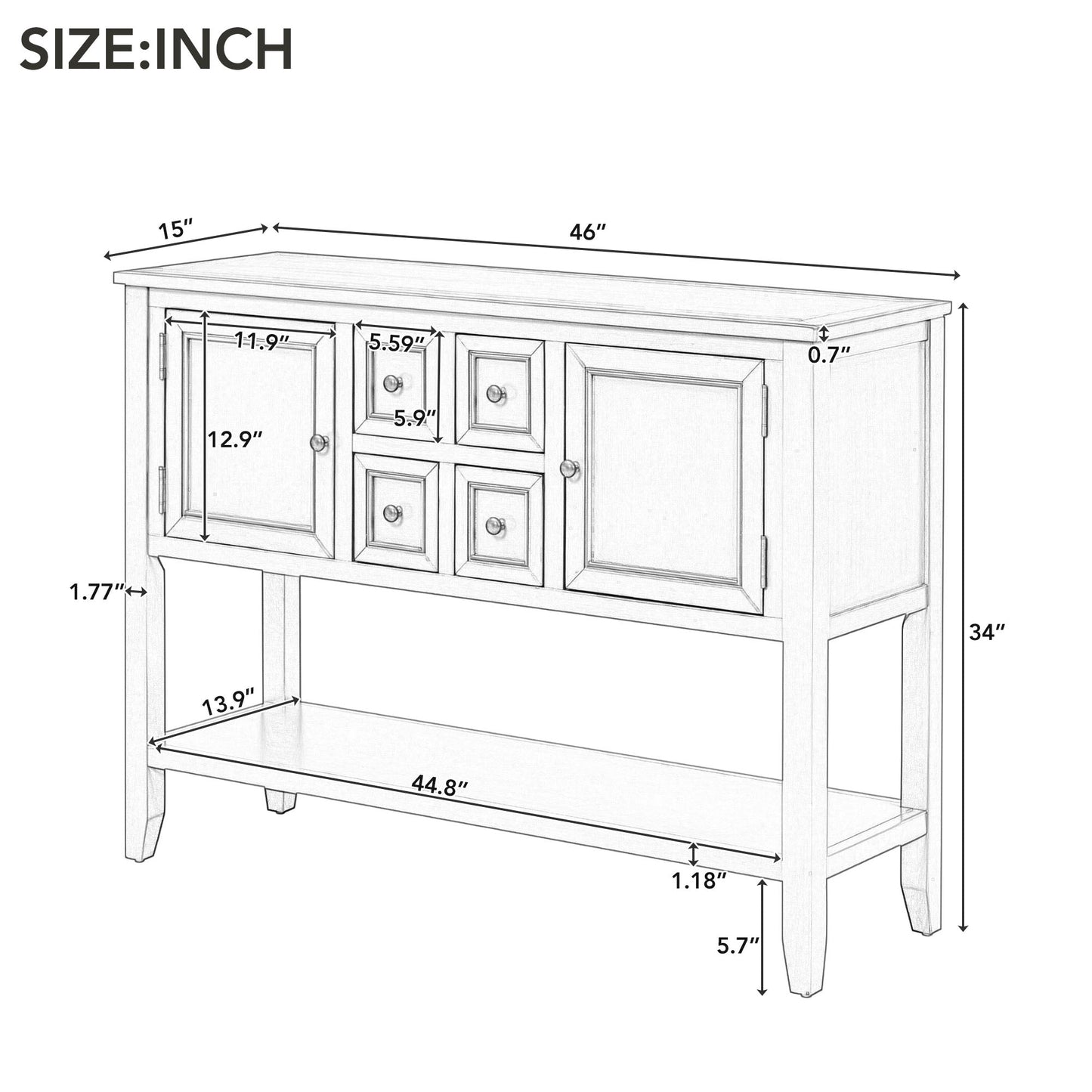 REXM Cambridge Series Spacious Storage Retro Console Desk with Four Small Drawers and Bottom Shelf