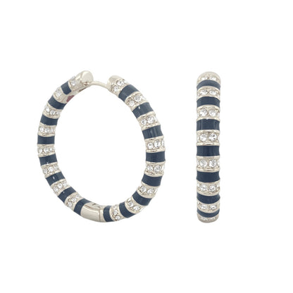 Stripe Tease Earrings blue enamel striped hoop earrings with crystal bands by Lauren G Adams, 2-piece set on Tampa Home & Garden Store